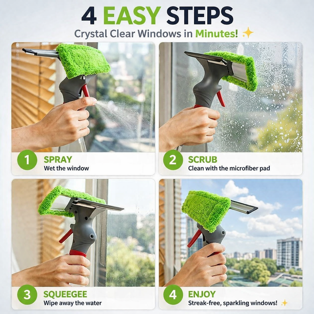 3 in 1 Glass/Window Cleaner Tool with Spray Bottle