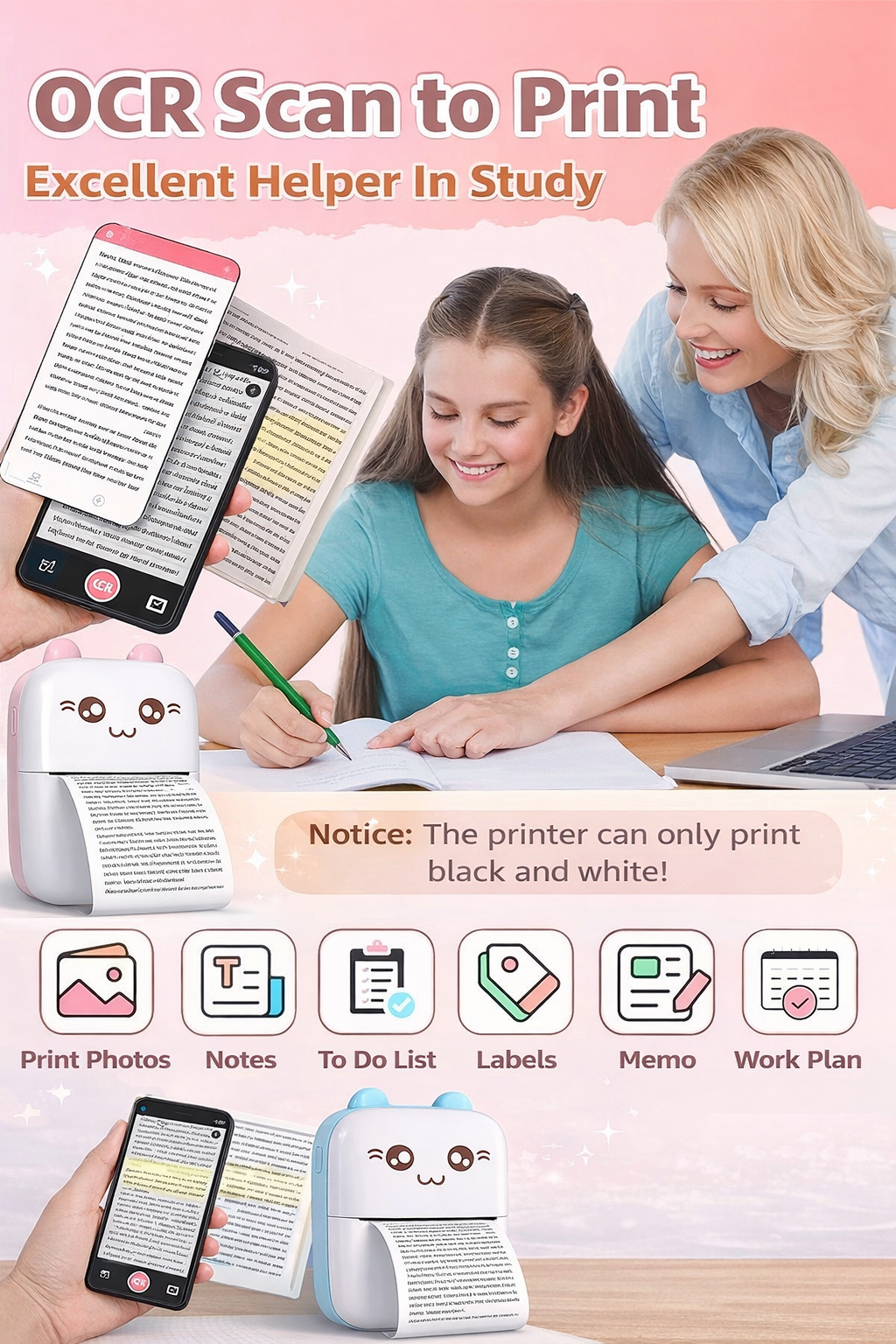 Pocket Mini Bluetooth Thermal Printer Wireless Smart Printer for Photos