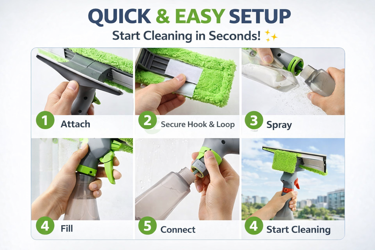 3 in 1 Glass/Window Cleaner Tool with Spray Bottle