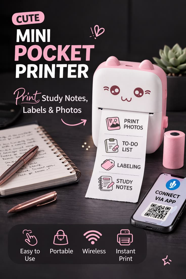 Pocket Mini Bluetooth Thermal Printer Wireless Smart Printer for Photos